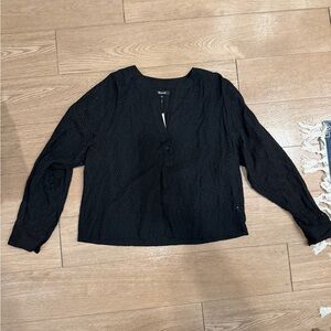 Madewell Long-Sleeve Popover Top in
Black Eyelet